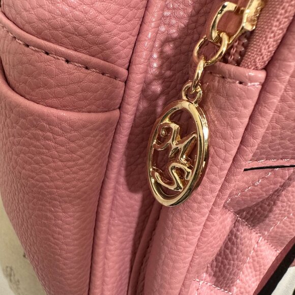 Quilted Pink Faux Leather Mini Backpack With Gold Zipper & Charm - Picture 3 of 10